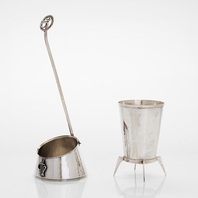 A silver punch ladle and a footed vase/ beaker, Pirkan-Kulta, Tampere 1961 and 1958.