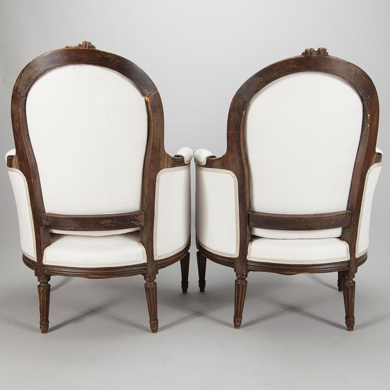 BERGÈRER, ett par, Louis XVI-stil, Frankrike 1800-talets slut.