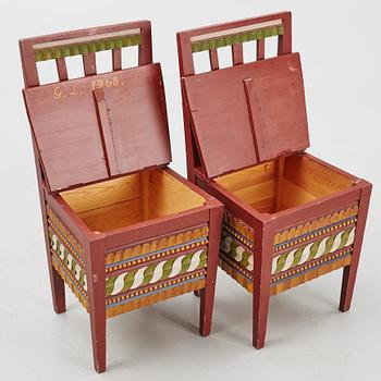 Two polychrome-painted Swedish chairs, 20th century.