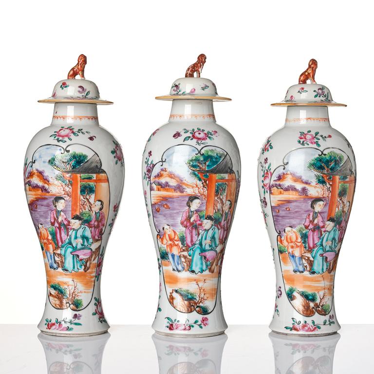 A three-piece famille rose garniture, Qing dynasty, Qianlong (1736-95).