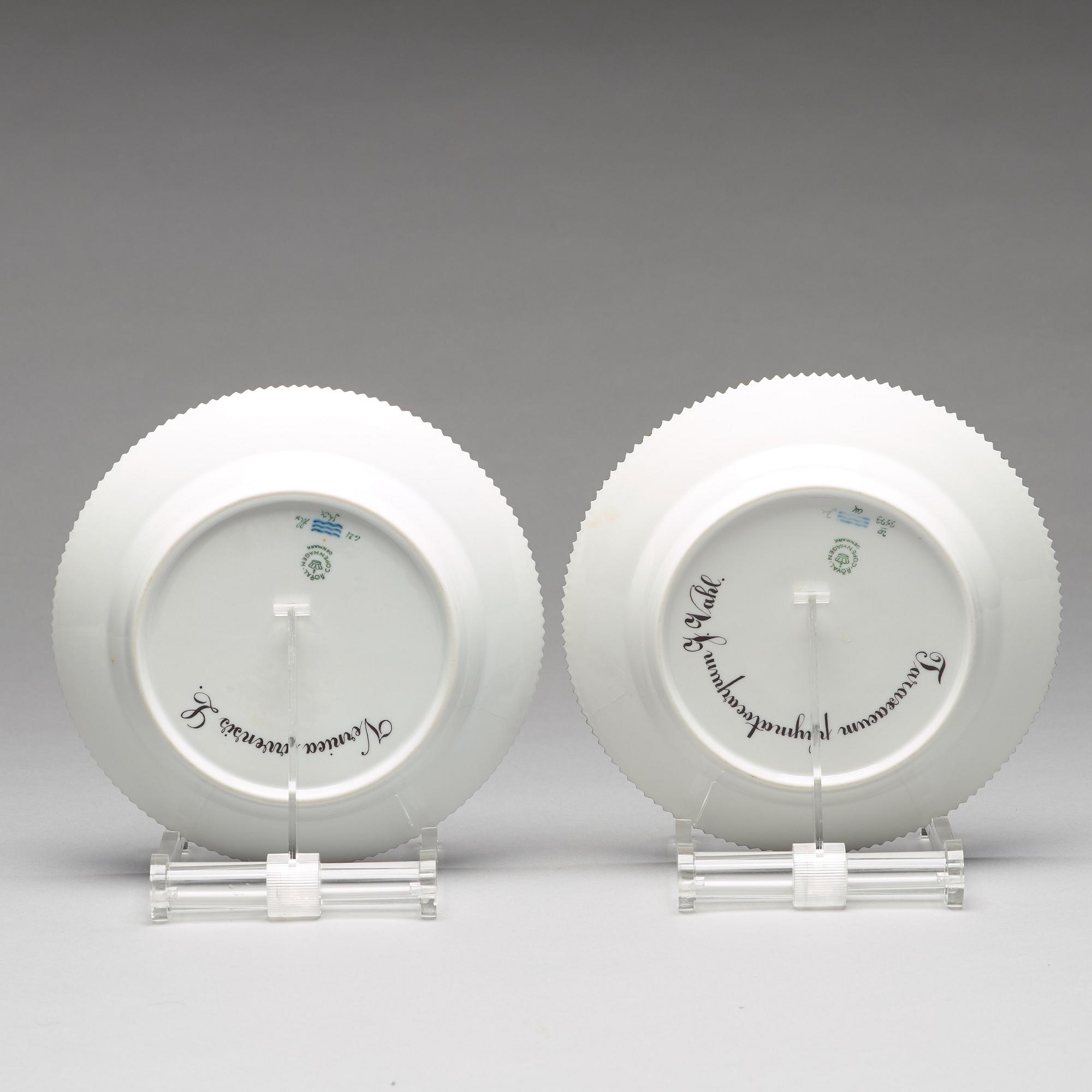 A Royal Copenhagen 'Flora Danica' dinner set for two, Denmark, 20th Century (12 pieces).