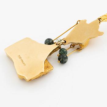 Björn Weckström, a necklace "Rain in the mountains", 18K gold with moss agate, Finland. For Lapponia.