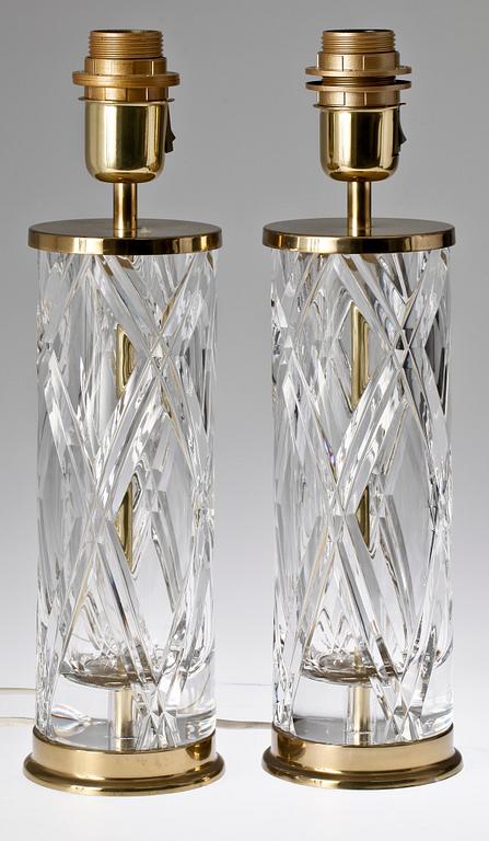 BORDSLAMPOR, ett par, glas, Orrefors, 1980-talets slut.
