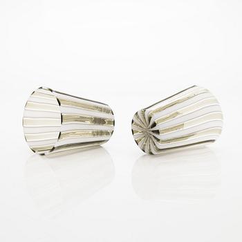 Gio Ponti, a glass bottle '4500' signed Venini, Murano and three drinking glasses, Italy.