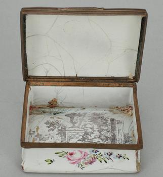 SNUSDOSA, emalj, koppar och mässing, Mellaneuropa 1700-talets senare hälft.