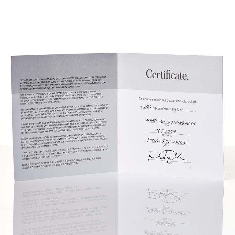 Frida Fjellman, Sculpture, "What's Up? Nothing Much", Kosta Boda, lim. ed 100.