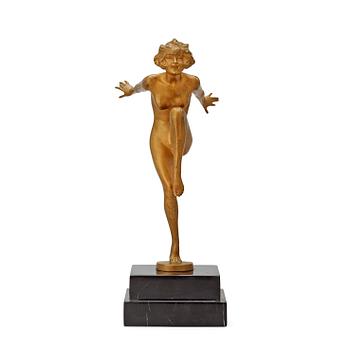 451. A Josef Lorenzl Art Déco gilt bronze sculpture of a nude dancer, Austria.