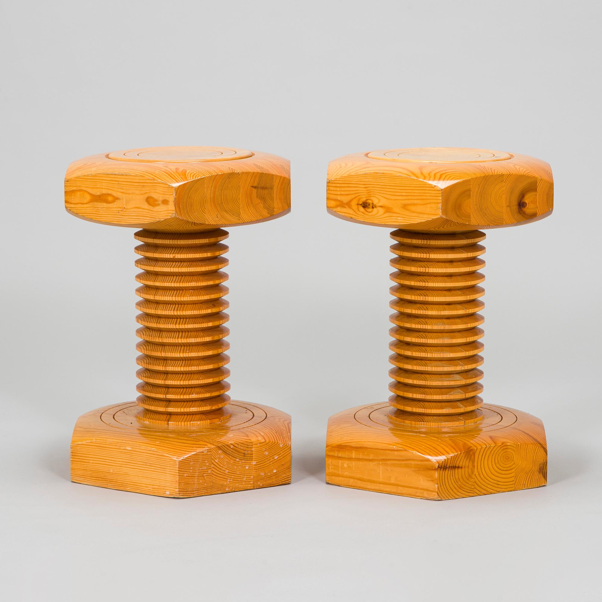 A set of two 1960/70s pine stools.