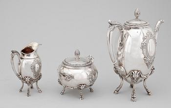 KAFFESERVIS, 3 delar, silver, empirestil, K. Anderson, Stockholm 1913. Totalvikt ca 1500 gram.