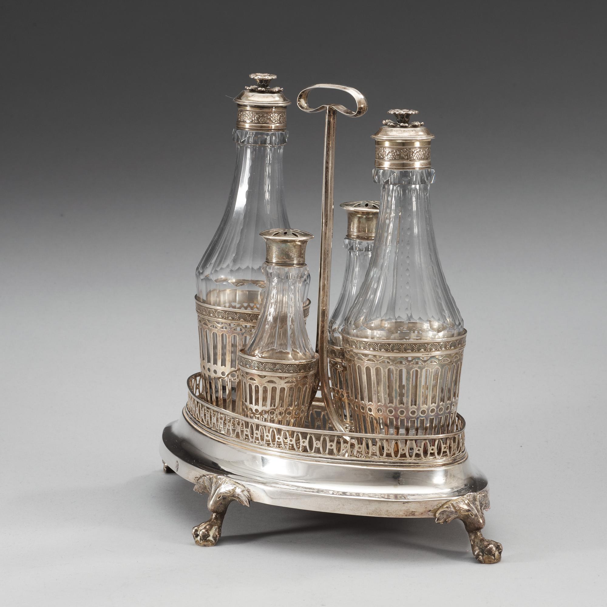 A Swedish 18th century silver cruet-set, makers mark of Pehr Zethelius, Stockholm 1795.