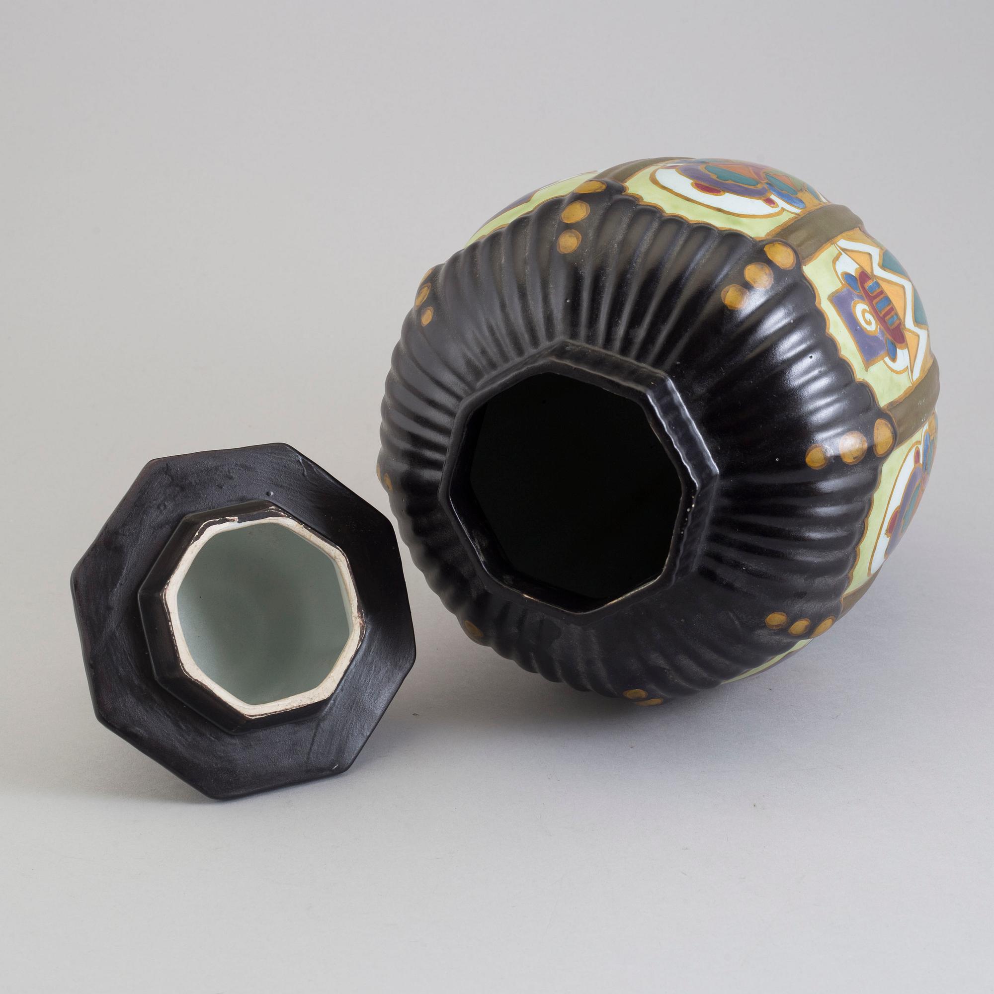 A ceramic lidded vase, Arnhem, Holland, 1930s.