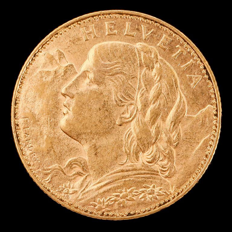 GULDMYNT, 10 fr, Schweiz, 1913. Vikt ca 3 g.