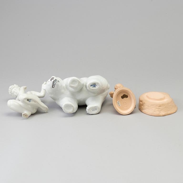 Three Danish porcelain and ceramic sculptures, 20th century.