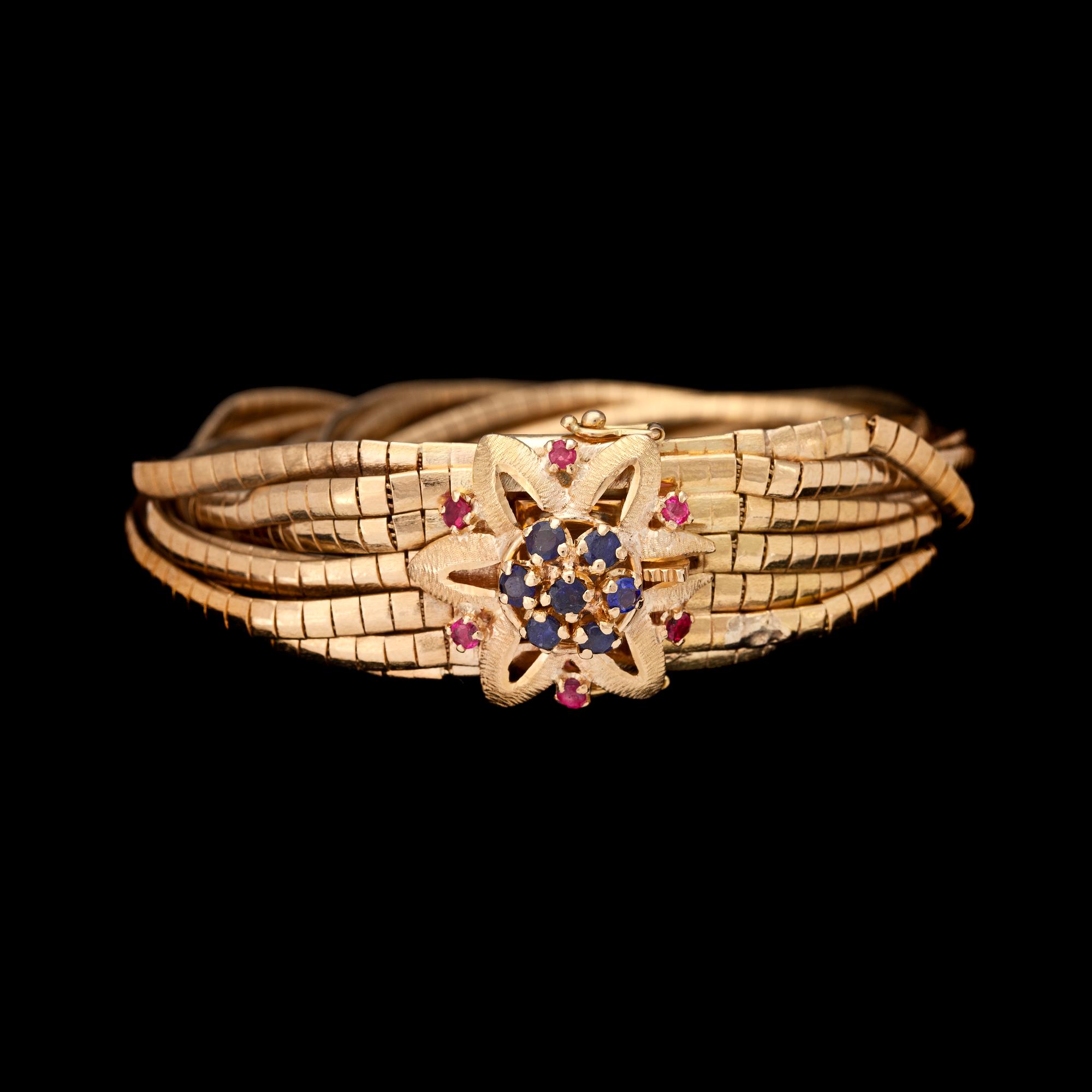 BRACELET, blue sapphires and rubies.