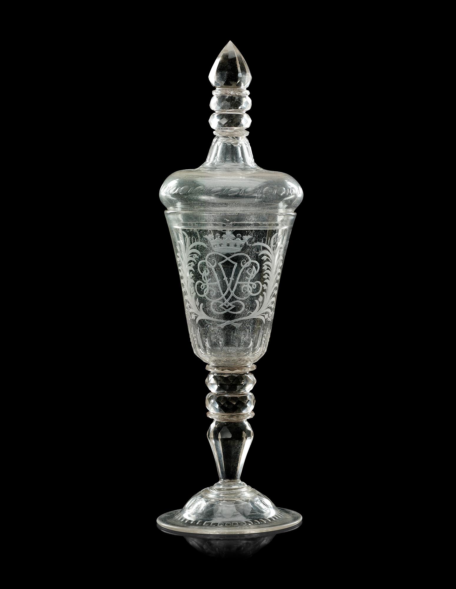POKAL med LOCK, glas. Kungsholms glasbruk, 1700-talets första hälft.
