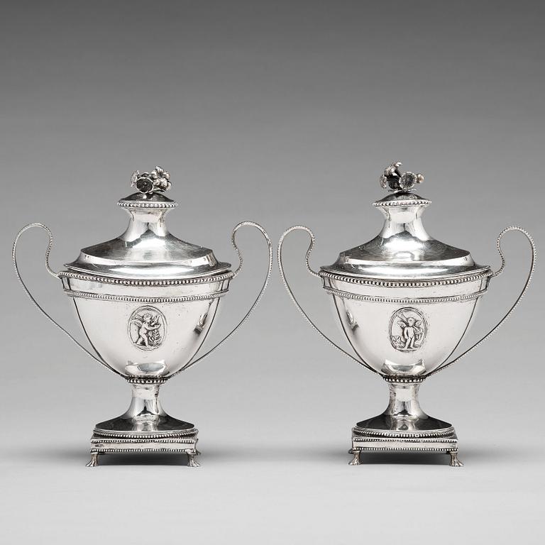 A pair of Swedish 18th century silver sugar-bowl, makers mark of Johan Fagerberg, Karlskrona 1789.