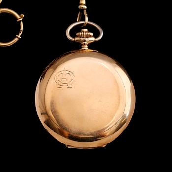 FICKUR, 14 k guld med kedja 18 k guld, savonett,märkt Linderoth, Stockholm, 1930/40-tal. Tot vikt med urverk ca 90 gram.