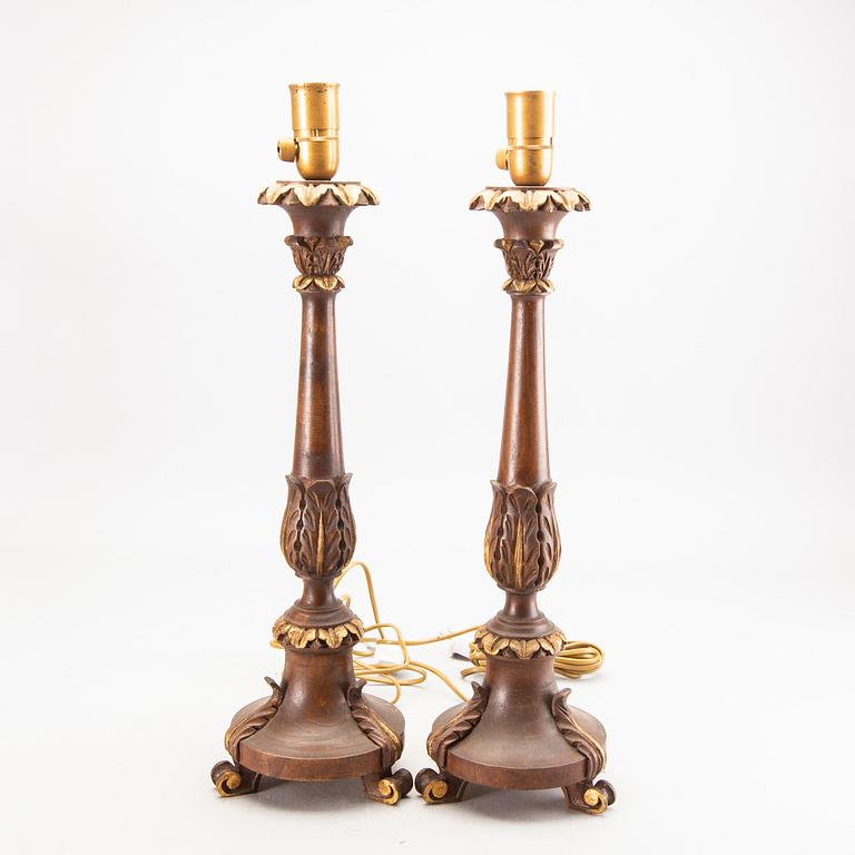 A pair of wood table lamps from Paoletti, Firenze Italy, second half of 20th century,