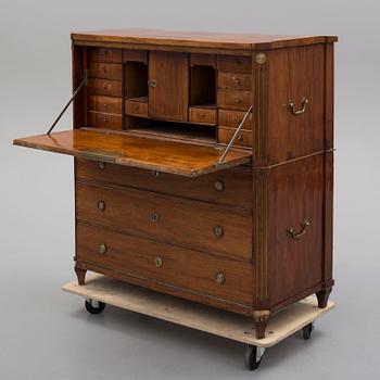 A late Gustavian mahogny veneered secretaire, early 19th century.