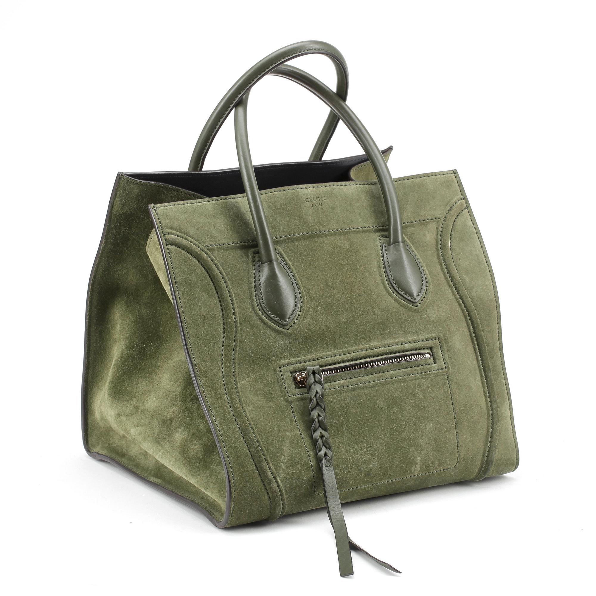 CÉLINE, a green suede bag, "Luggage Phantom".