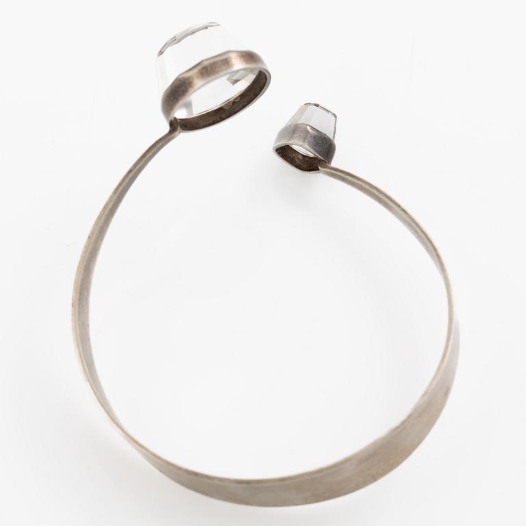 Arm ring and ring, silver with rock crystal, arm ring by Gert Thysell,