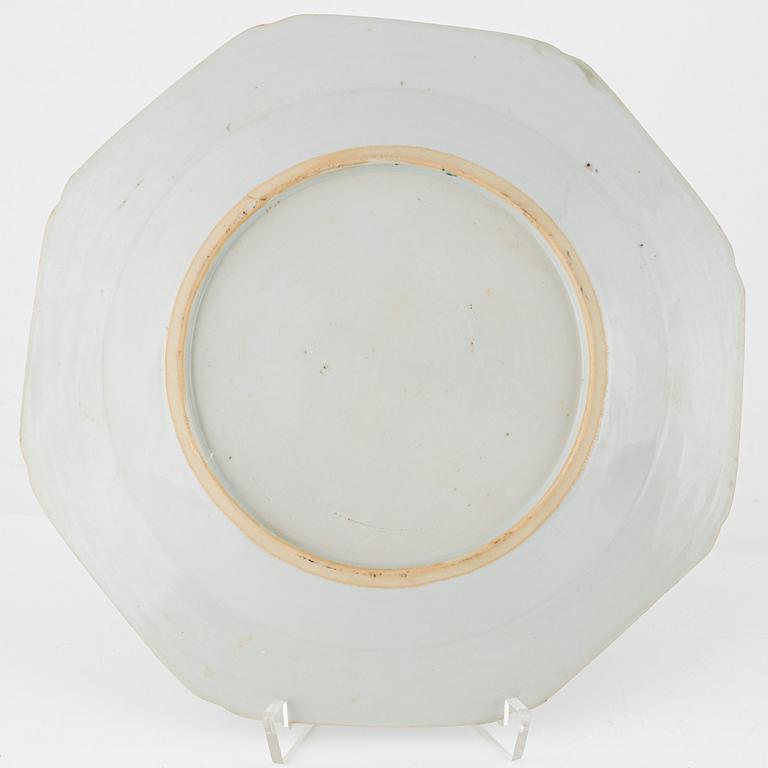 Tallrikar, åtta stycken, kompaniporslin. Qingdynastin, Qianlong (1736-95).
