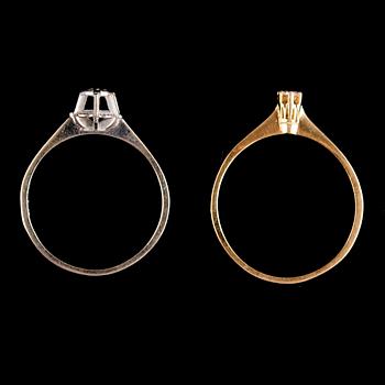 RINGAR, 2 st, 18 k, med briljanter. Tot vikt ca 4 g.