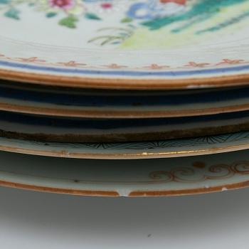 Tallrikar, 5 st, porslin, Kina, Qianlong (1736-95).