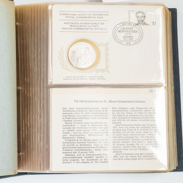 Collector's coins, 36 pcs, sterling silver, International Society of Postmasters, commemorative edition, 1975-1977.