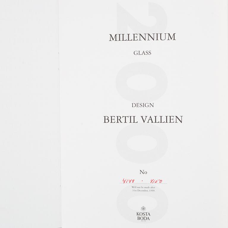 BERTIL VALLIEN, six 'Millenium' champagne glasses, Kosta Boda, 1999.