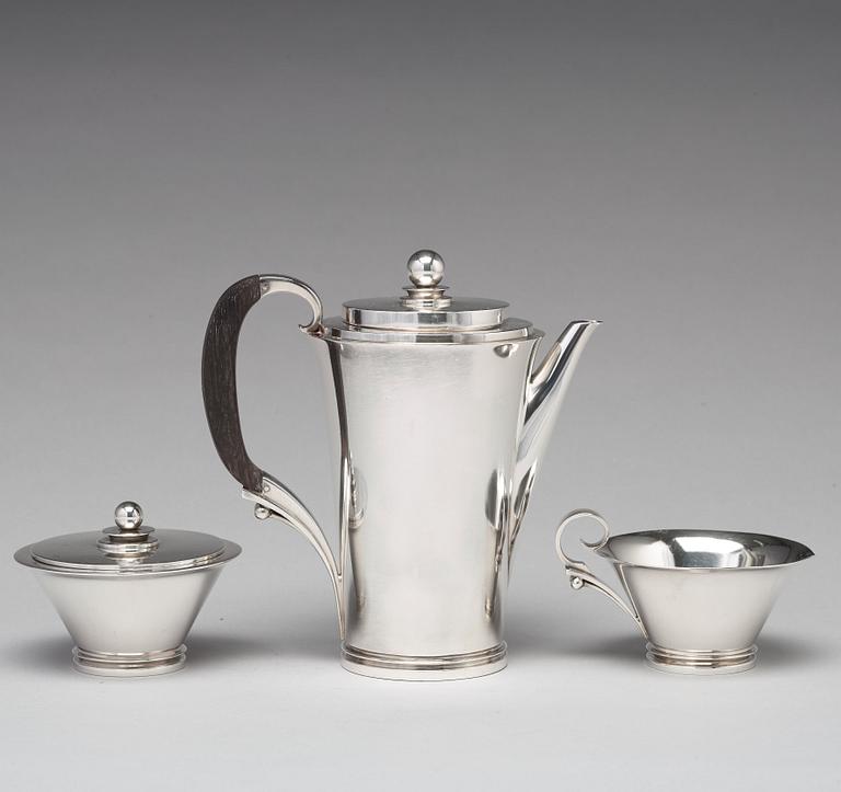 Harald Nielsen, kaffeservis "Pyramid", tre delar, Georg Jensen, Köpenhamn 1933-44, sterling, design nr 600A,