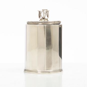 Atelier Borgila, tobaksburk med lock, sterling silver, Stockholm 1937.
