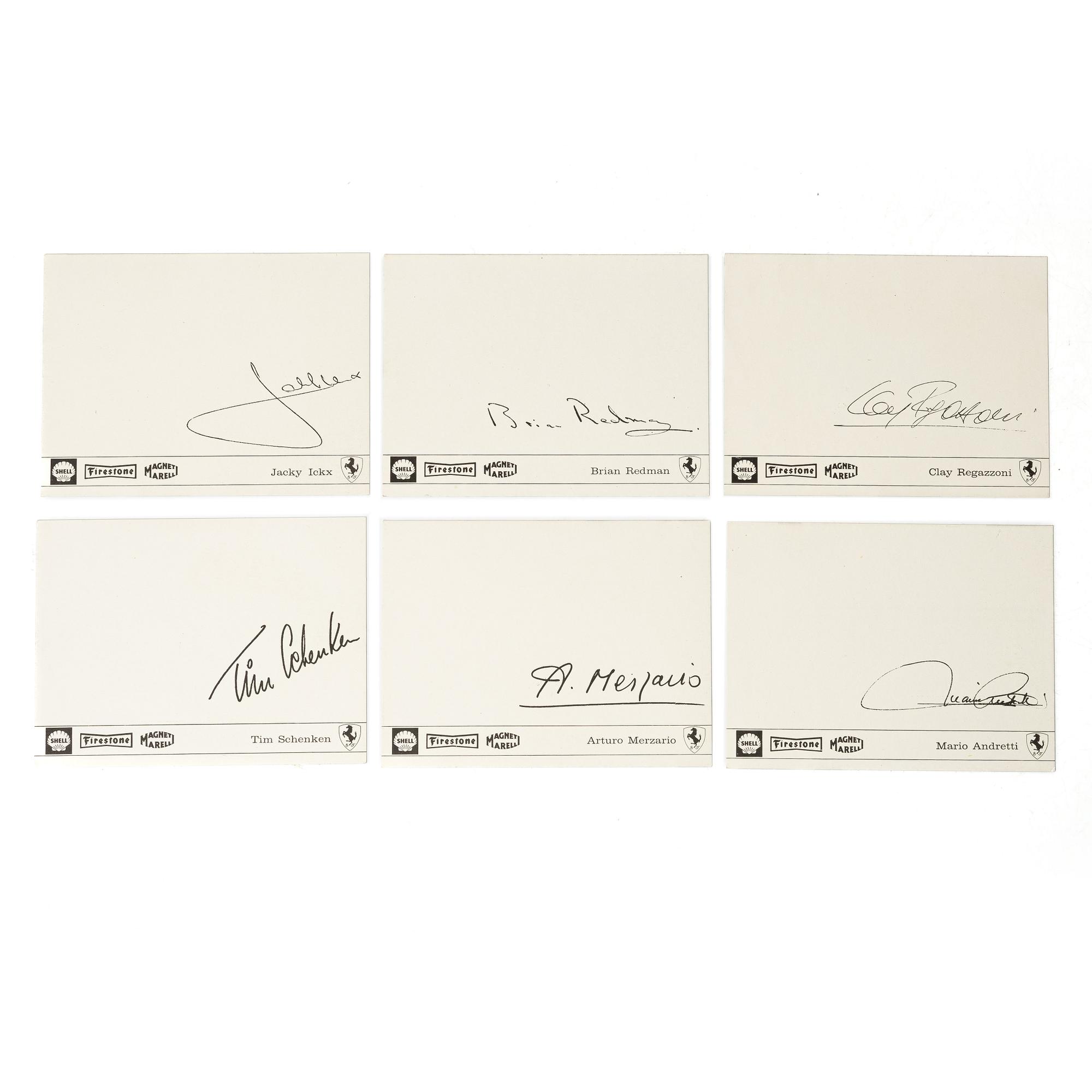 Two autographs, Ronnie Peterson and Niki Lauda.