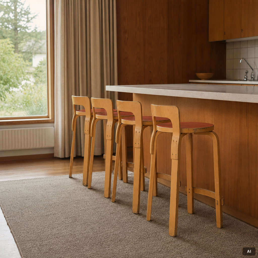 Alvar Aalto, four 'K65' barstools, Artek, Finland, 2004.