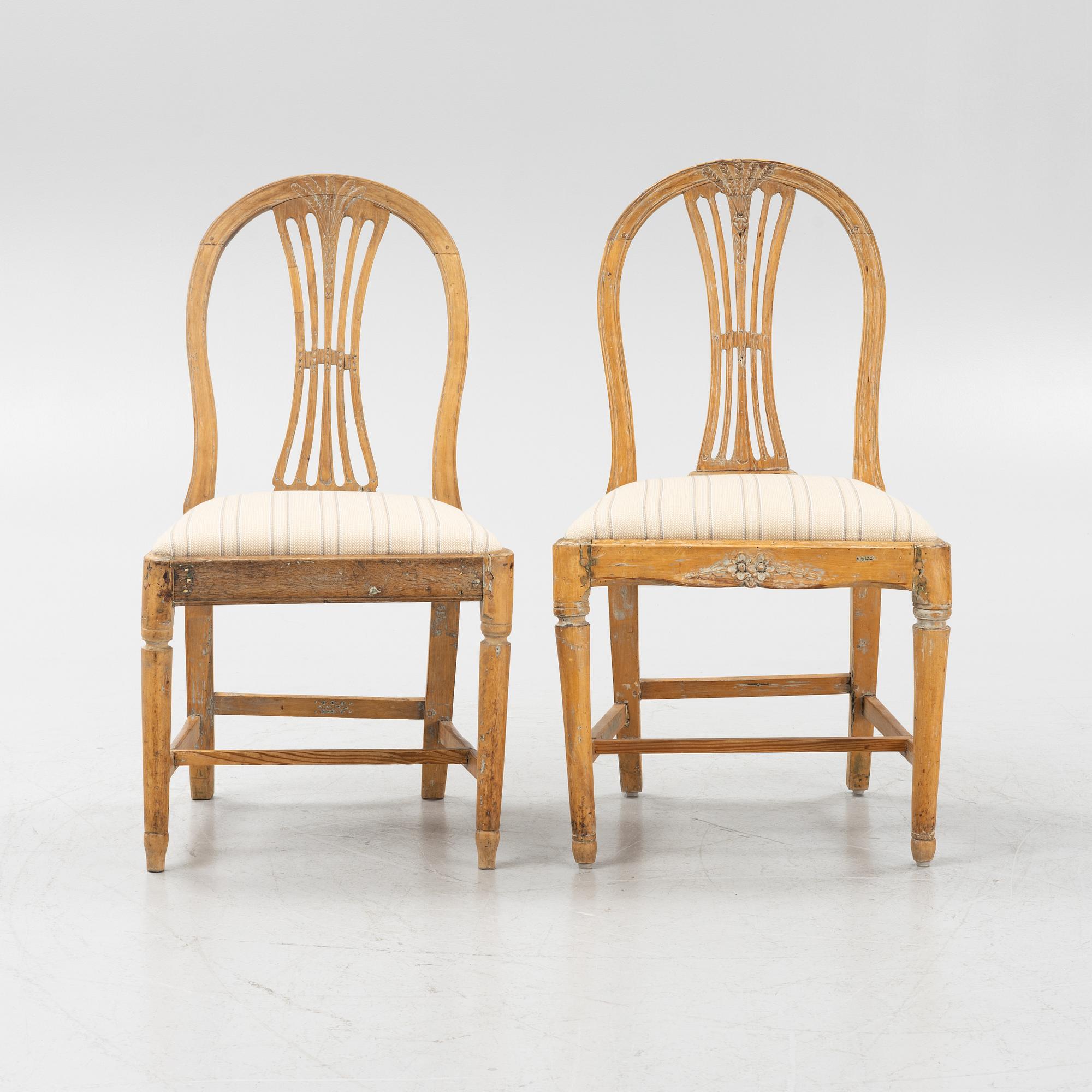 Eight Gustavian Chairs, around 1800.