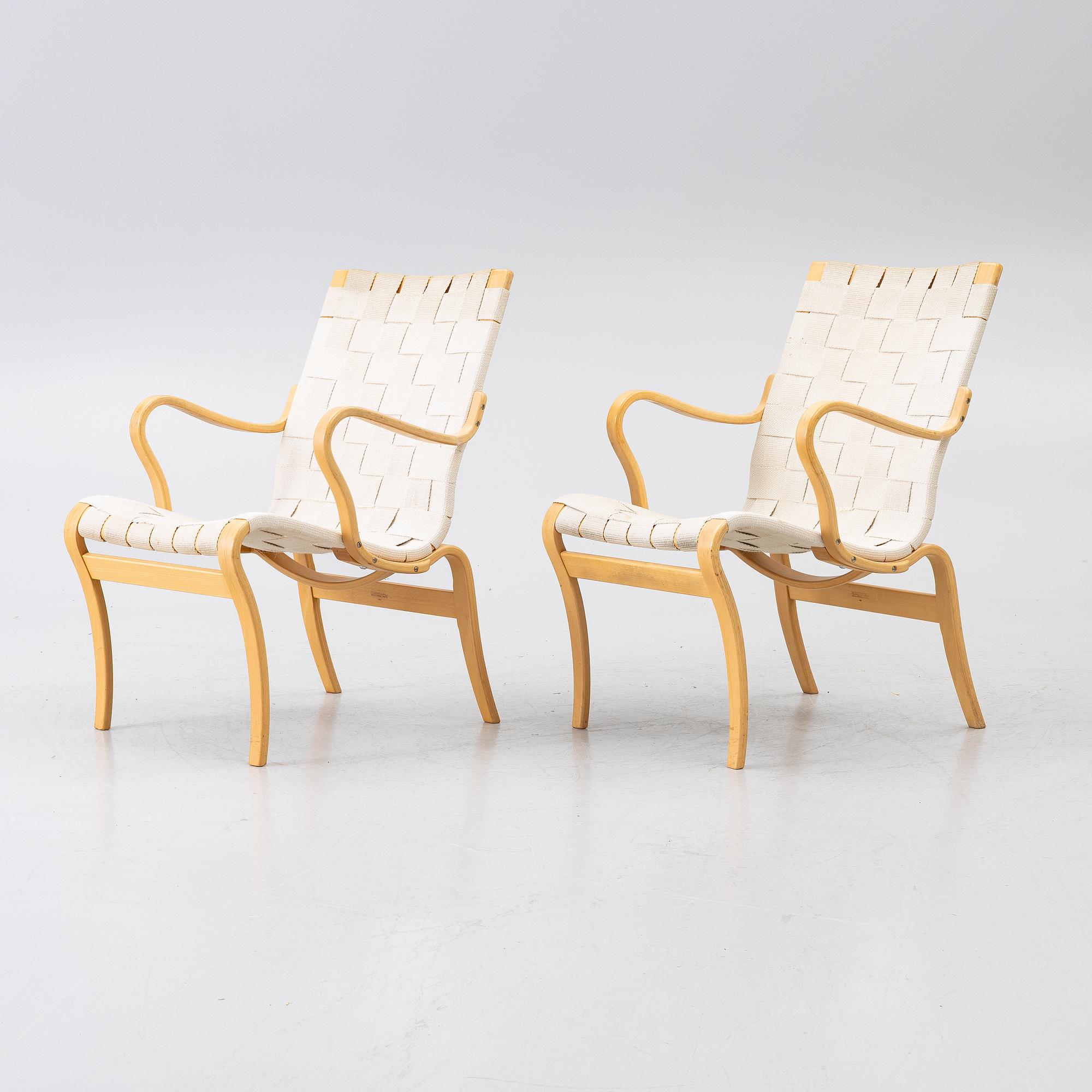 Bruno Mathsson, Armchairs, a pair, "Mina", Mathsson International AB, Värnamo, 1993 & 1996.