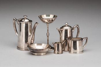 PARTI SERVERINGSTILLBEHÖR, 6 delar, vitmetall. Bland annat August Wellner Söhne, Original Wellner, Tyskland, 1900-tal.