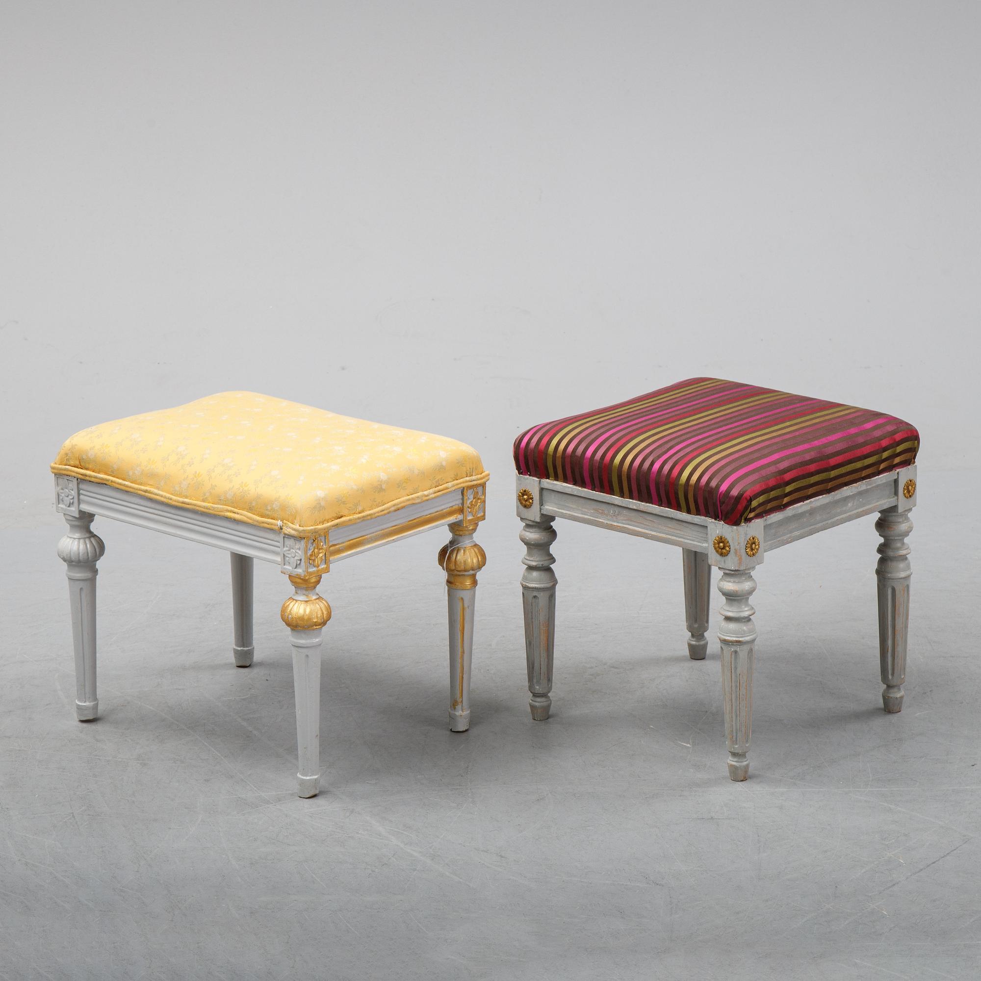 Two Gustavian style stools, 19/20th Century stools.