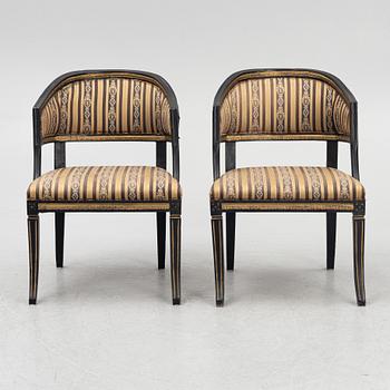 A pair of late Gustavian open armchairs, Lindome, circa 1800.