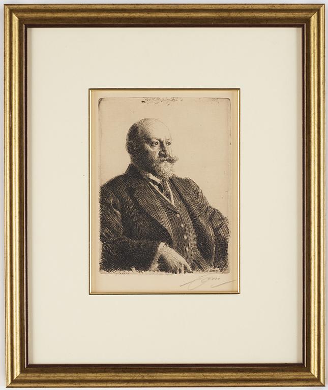 Anders Zorn, etching, 1909, signed in pencil.