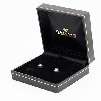 A pair of square modified brilliant cut diamond earrings.