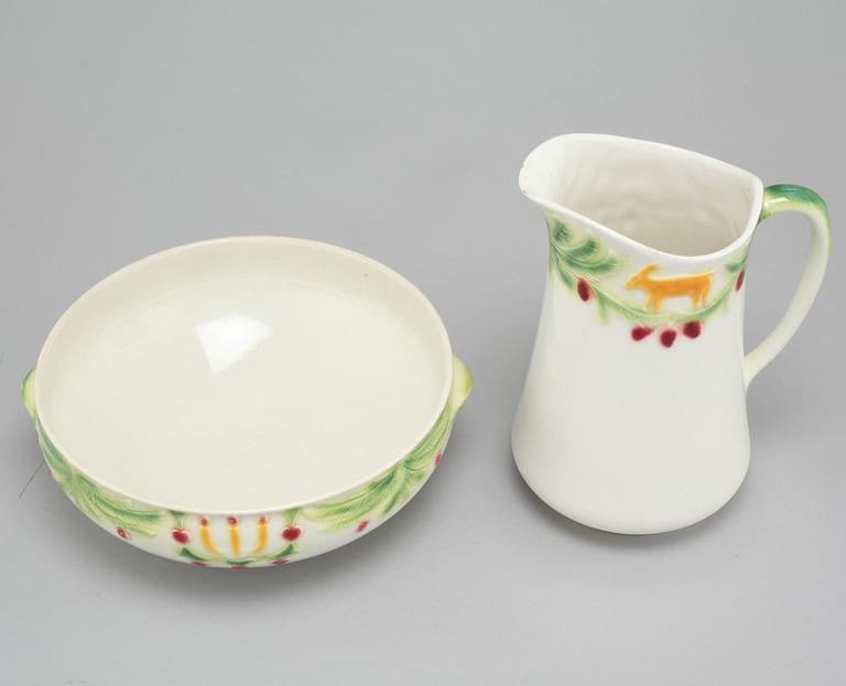 A jug and a bowl in earthenware by Rörstrand, second quarter of the 20th century.