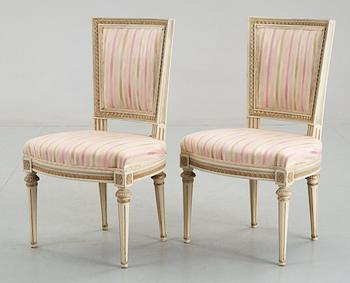 Four Gustavian 18th Century chairs, by C. J.  Wadstöm. Comprising two later copies.