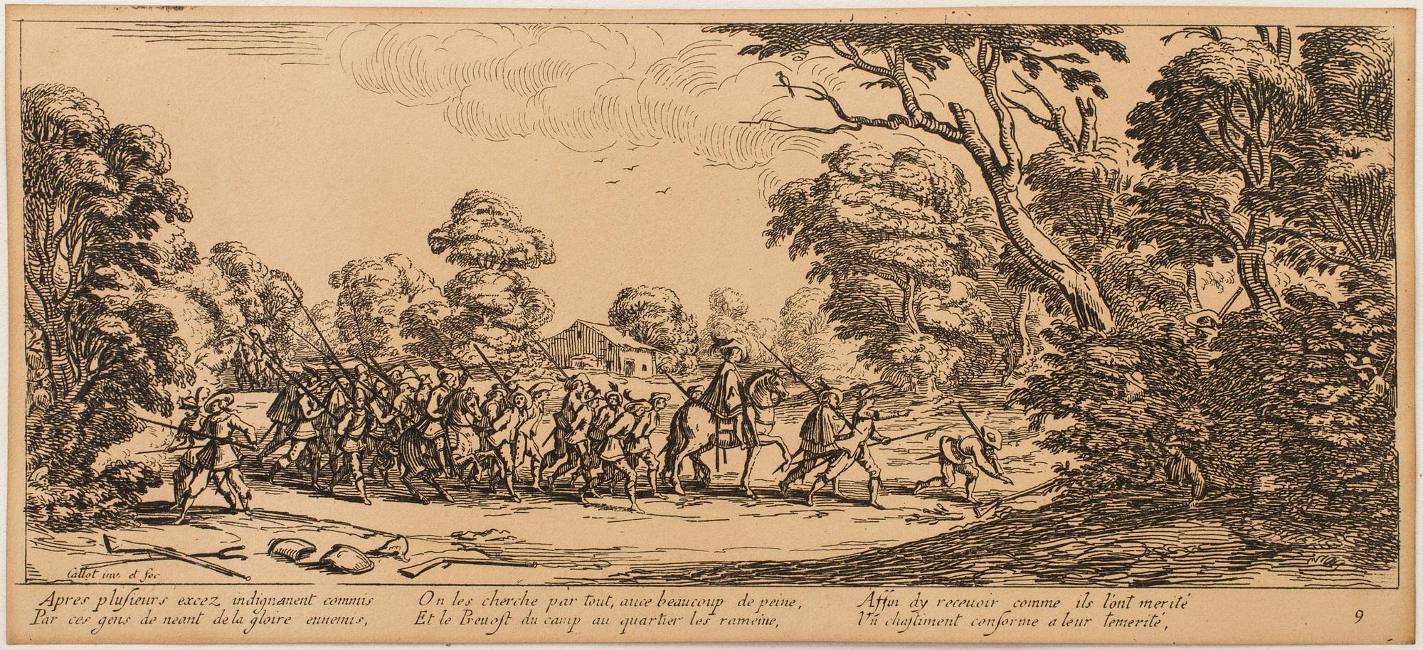 JACQUES CALLOT, Book, collection of 18 etchnings from Les miseres et les mal-hevrs de la gverre. 1633, later edition.