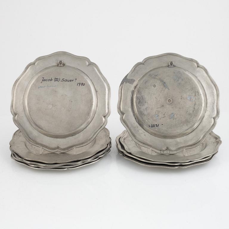 Pewter plates, 12 pcs, similar, pewter, 1762-1792.