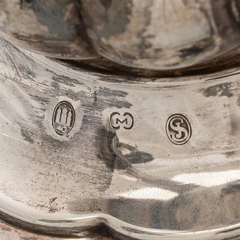Carl M. Cohr, a pair of silver candelabra, Fredericia, Denmark, 1940.