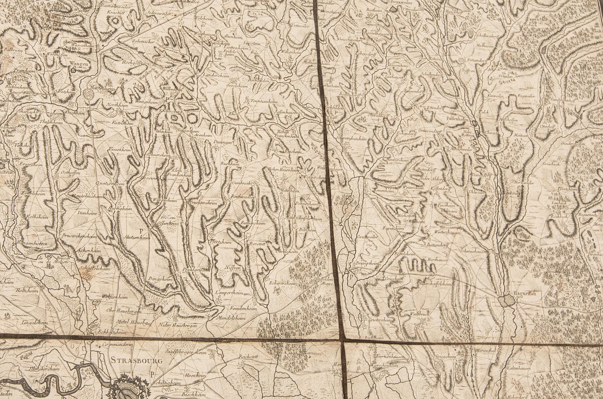 KARTA, Rhendalen, "Le Cours du Rhin de bale", le Rouge, Paris 1745, kopparstick.