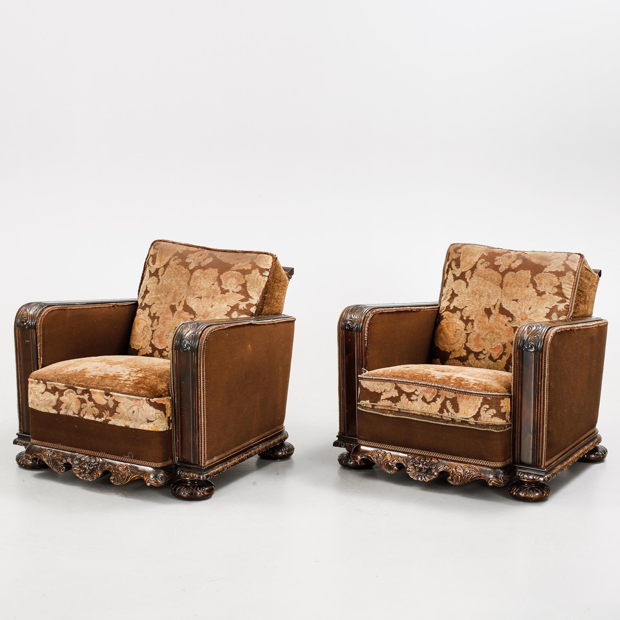 FÅTÖLJER, ett par, art déco, 1930/40-tal.