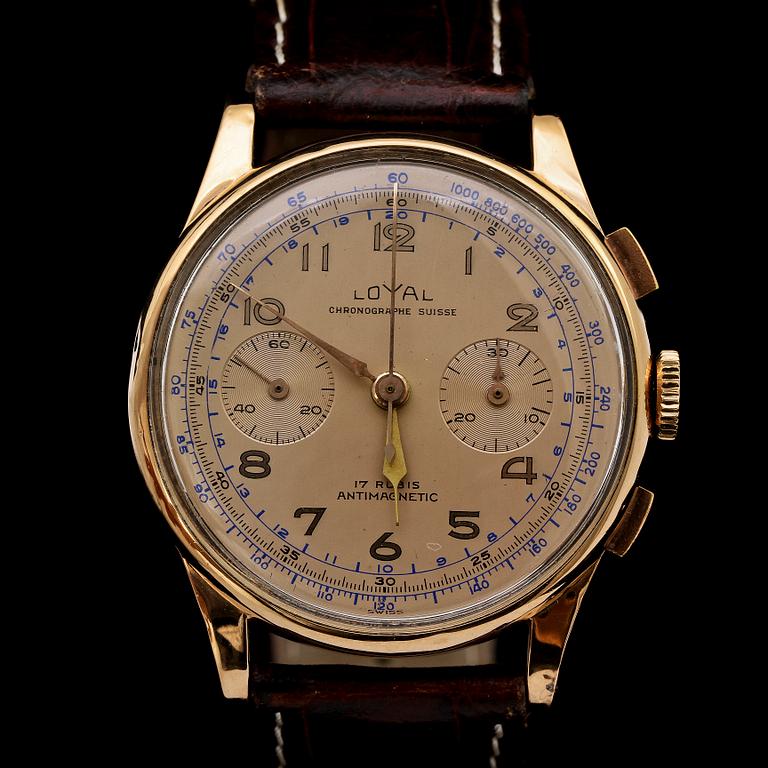 HERRARMBANDSUR, guld 18k Loyal, Chronographe Suisse, 1900-talets andra hälft.