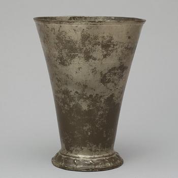 A Swedish pewter goblet made for the Stockholm hat makers journeyman's guild, by Israel Buhrman 1801.